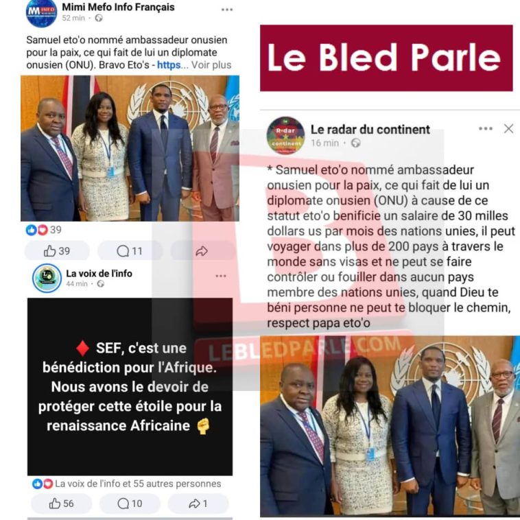 Photomontage LBP : Les réseaux sociaux nomment Samuel Eto'o à l'ONU