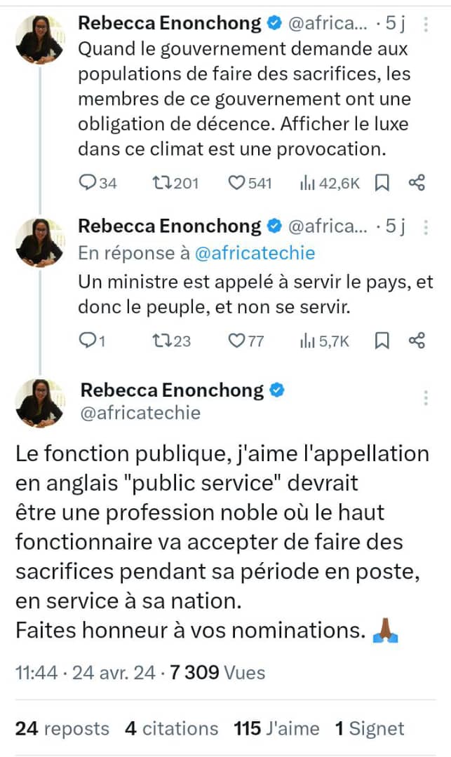 Capture d'écran du post de Rebecca Enonchong sur X